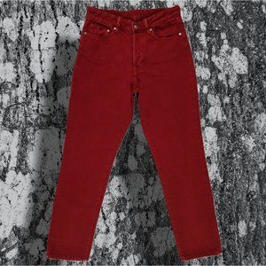 H&M "& Denim" Red Button Fly "VINTAGE FIT HIGH RISE" Jeans sz 30